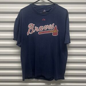 Majestic Womens Atlanta Braves Prado T Shirt L Cotton Navy Distressed Gorpcore